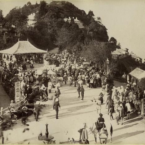 The central promenade, Chowrasta, in Darjeeling town. Circa 1880s.