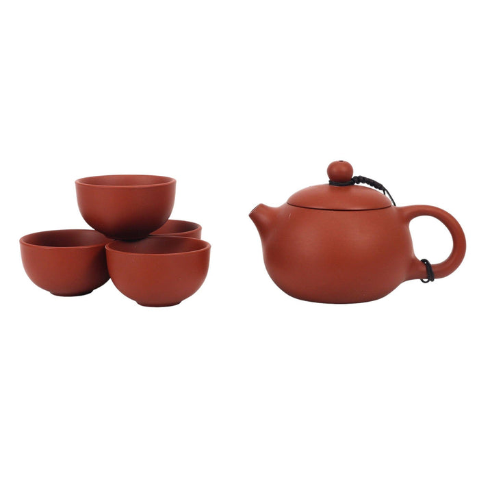 Zisha Clay Gong Fu Tea Set 7oz Tea Pot with 4 Cups - TPZ4-BR1-Happy Earth Tea