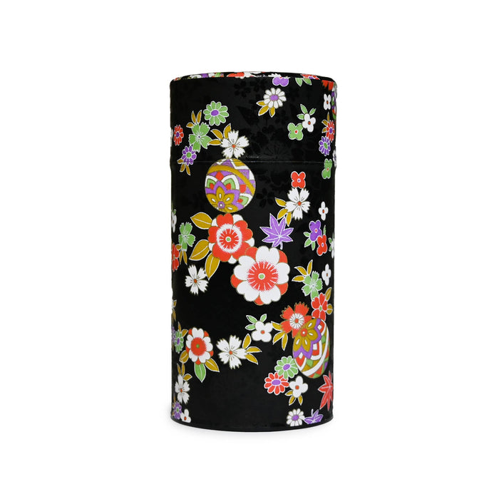 Japanese Double-Lid Tea Container – Black Flower (200g) - 1920H2-Happy Earth Tea