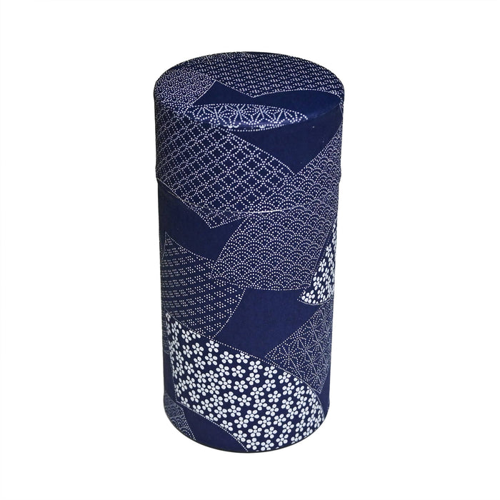 Japanese Double-Lid Tea Container – Navy Fan (200g) - TCYA02-Happy Earth Tea