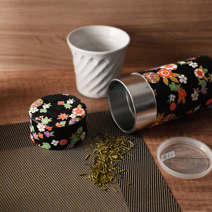 Japanese Double-Lid Tea Container – Black Flower (200g) - 1920H2-Happy Earth Tea