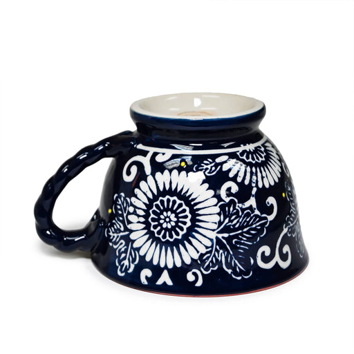Mira Ceramic Mug – Dark Blue w/ White Floral Mandala (14oz) - SM10-5033-Happy Earth Tea
