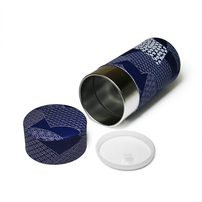 Japanese Double-Lid Tea Container – Navy Fan (200g) - TCYA02-Happy Earth Tea
