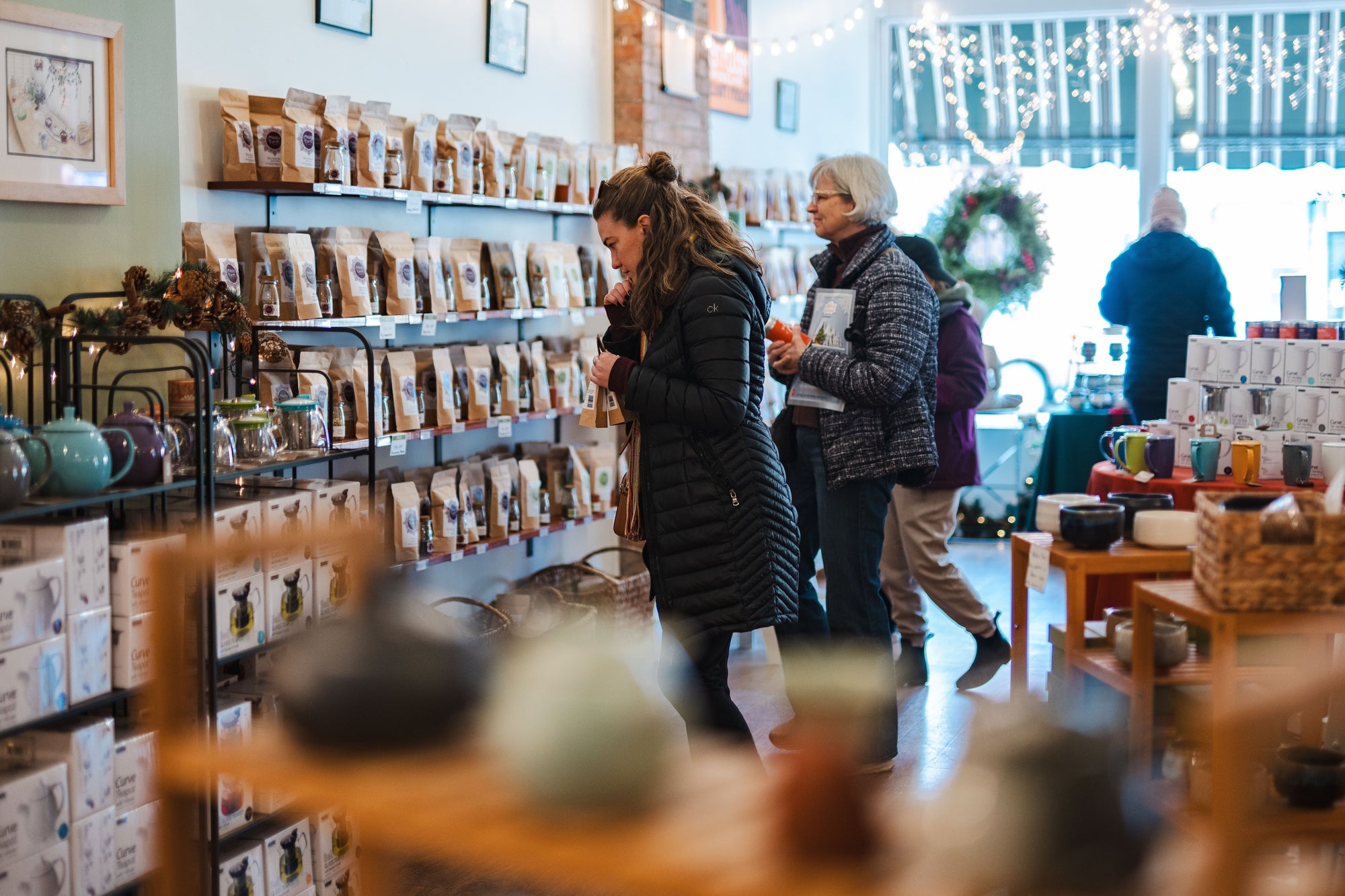 People Holiday Shopping at Happy Earth Tea 