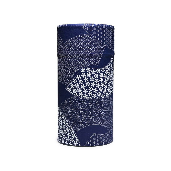 Japanese Double-Lid Tea Container – Navy Fan (200g) - TCYA02-Happy Earth Tea