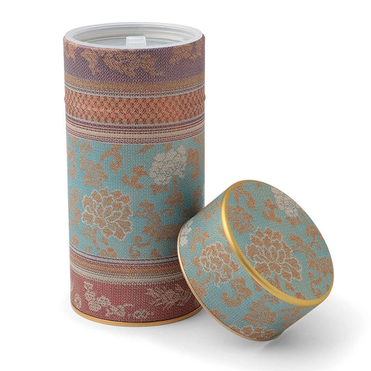 Tea Canister - Washi Brocade Peony Blue