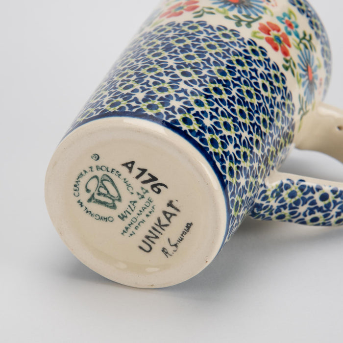 Daisy Days Tea Mug, Polish Handmade Pottery - 16 oz 